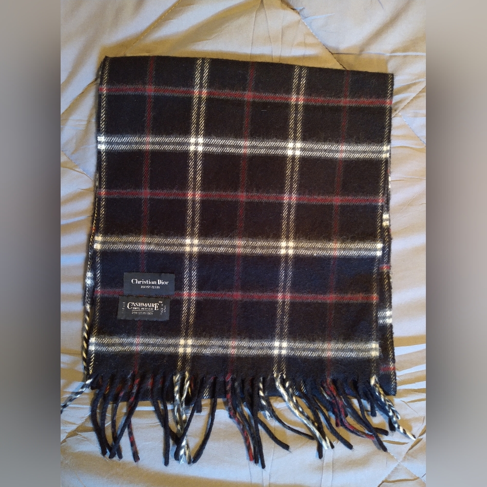 Vintage Christian Dior Monsieur Cashmere Plaid Scarf